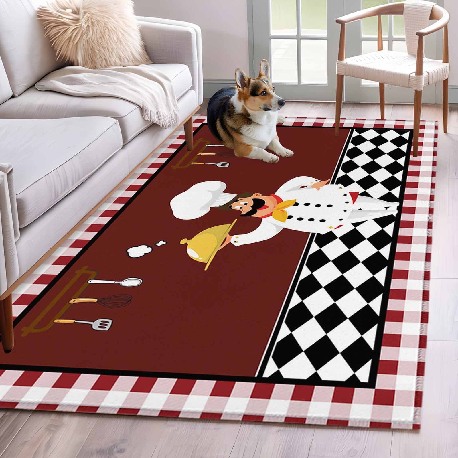 Fat Chef Area Rug 4x6 Washable Rug Non Slip Red Gourmet Kitchen Red ...