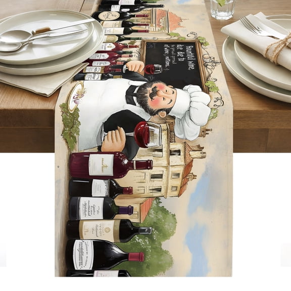 Fat Chef Country Table Runner Farmhouse Manor Gourmet Wine Tablerunners 13 x 48 Inch, Table Decorations Tabletop Scarf for Summer Gathering Holiday Farmhouse Kitchen Dining Decor