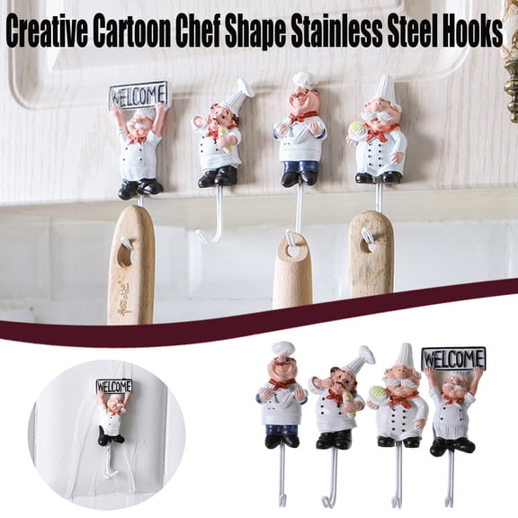 Fat Chef Decor, Kitchen Wall Hooks Chef Hook Hanger Selfadhesive Wall Hanger Apron Rack for Home Kitchen Restaurant