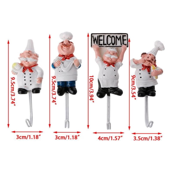 Fat Chef Decor, Kitchen Wall Hooks Chef Hook Hanger Selfadhesive Wall Hanger Apron Rack for Home Kitchen Restaurant