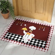 Fat Chef Door Mat, Non Slip Bathroom Rugs, Red Gourmet Kitchen Red Black Buffalo Plaid Absorbent Floor Mats, Washable Runner Rug Indoor Doormat for Front Door Entrance, Patio, Garage 16x24