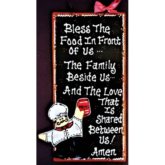 Fat Chef Kitchen Blessing Prayer Sign Wall Art Hanger Plaque Bistro Cucina Decor