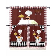 Fat Chef Kitchen Curtain Set Swag Valance and Tier Curtains 36 Inch Length, Red Gourmet Kitchen Red Black Buffalo Plaid Curtain Valance for Windows, Light Filter Curtains Drapes for Bedroom Bathroom