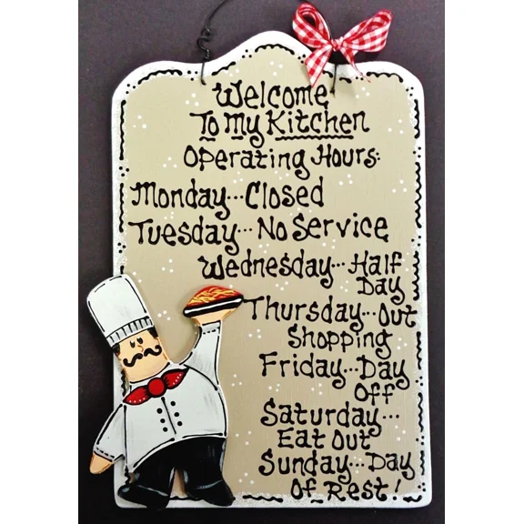 Fat Chef Kitchen Operating Hours Sign Cucina Bistro Wall Art Hanger Plaque Decor