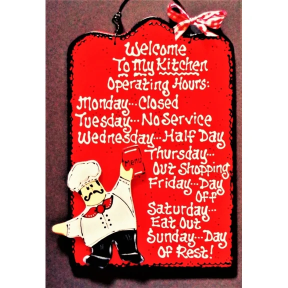 Fat Chef Kitchen Operating Hrs Kitchen Sign Wall Art Hanger Cucina Bistro Plaque