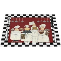 Fat Chef Kitchen Placemats Set of 6 for Dining Table, Rustic Farmhouse Chef Rectangle 12x18 Inch Cotton Linen Placemat, Washable Table Mat for Kitchen Decoration (18" L x 12" W)