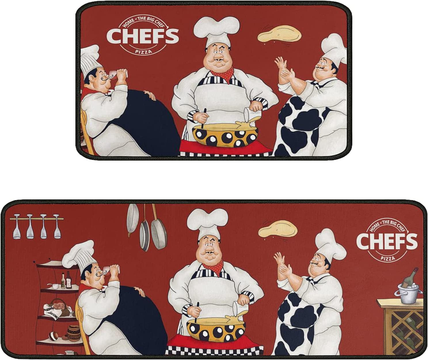 Fat Chef Kitchen Rugs and Mats Sets of 2,Red Kitchen Decoration Rugs ...