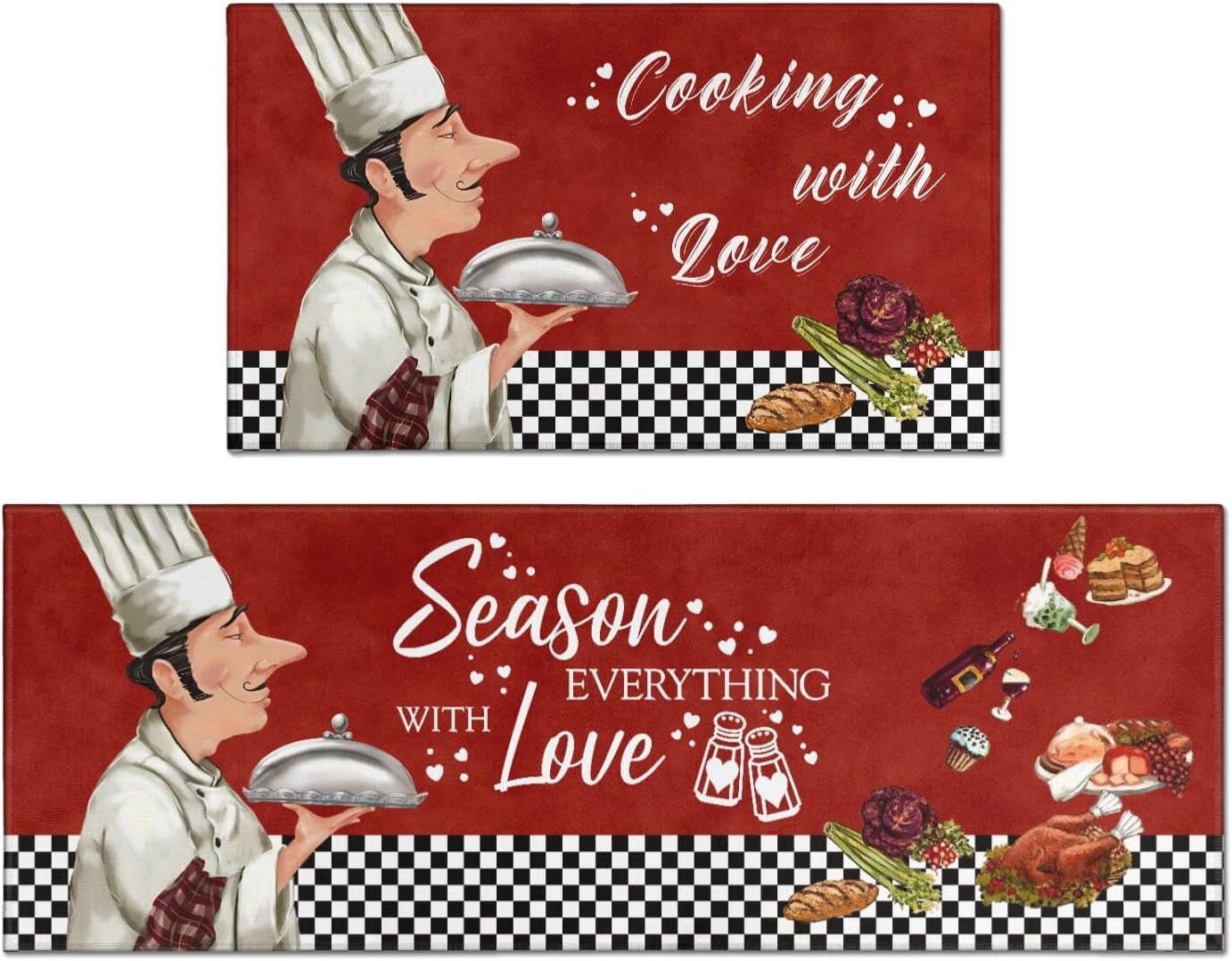 Fat Chef Kitchen Rugs Sets of 2, Vintage Farmhouse Home Kitchen Rugs ...