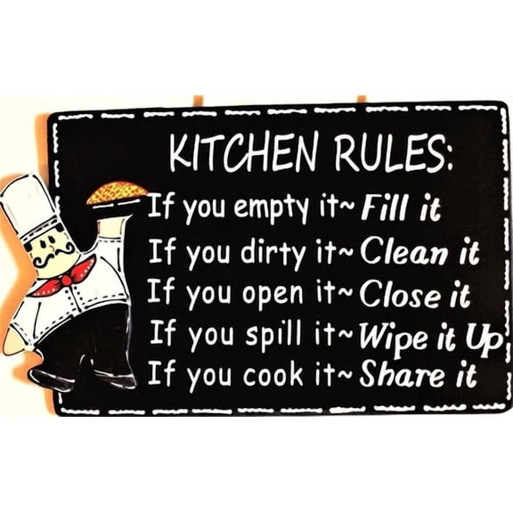 Fat Chef Kitchen Rules Sign Wall Art Hanger Plaque Cucina Bistro Wood Decor