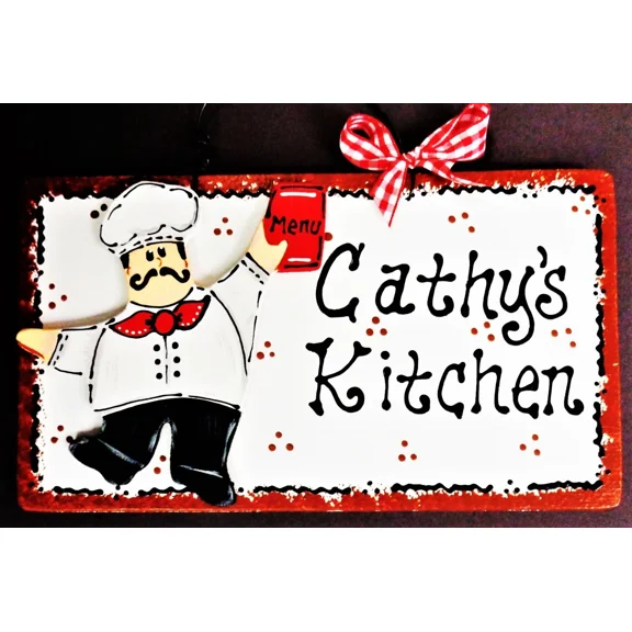 Fat Chef Personalize Kitchen Name Sign Wall Art Hanger Plaque Cucina Bistro