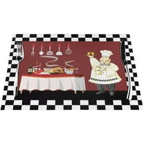 Fat Chef Placemats Set of 4，Buffalo Check Plaid Table Mat Heat Resistant Linen Cloth Place Washable Holiday Party Dining Table Mat for Farmhouse Home Kitchen Decor (18" L x 12" W)