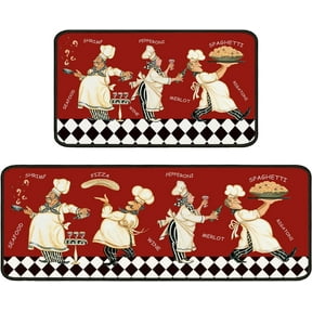 Chef Non-Slip Kitchen Rugs Set (17x30+17x47 Inch), Washable, Fat Chef ...