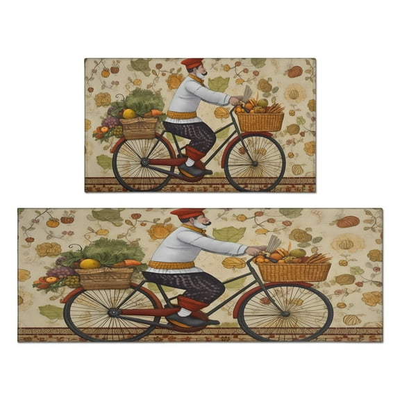Fat Chef,Rustic Farmhouse Chef Kitchen Rugs Set, 17x29 +17x47, Cushioned and Non-Skid, Washable for Kitchen, Living Room, Office Gift for Friends, Family