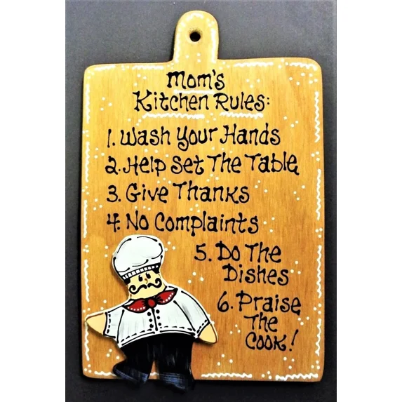 Fat Chef Sign Mom'S Kitchen Rules Wall Art Hanger Plaque Bistro Cucina Decor
