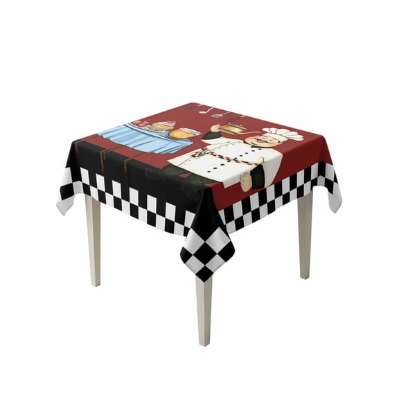 Fat Chef Table Cloth, Waterproof Tablecloth for Square Tables, Red Cartoon Cakes Food Cooking Farmhouse Plaid Reusable Washable Fabric Table Cover for Restaurant Kitchen Dining Tables 60"x60"