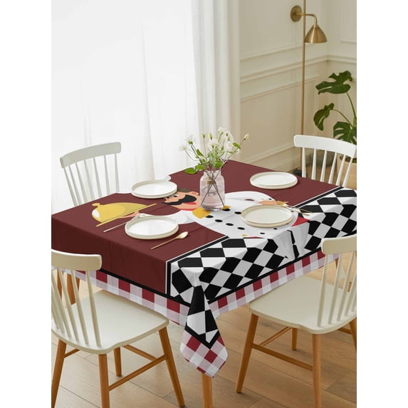 Fat Chef Tablecloth Rectangle Table Cloth 60x102, Waterproof Tablecloth Outdoor Table Cloth, Red Gourmet Kitchen Red Black Buffalo Plaid Washable Table Cover for Kitchen Dinning Party