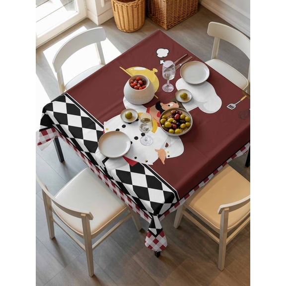 Fat Chef Tablecloth Square Table Cloth 60x60, Waterproof Tablecloth Outdoor Table Cloth, Red Gourmet Kitchen Red Black Buffalo Plaid Washable Table Cover for Kitchen Dinning Party