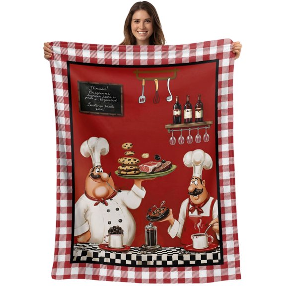 Fat Chefs Blanket Soft Cozy Warm Throw Blanket for Couch, Plush Fuzzy Flannel Blankets for Sofa, Funny Kitchen Cooking Red Buffalo Plaid Bed Blankets Lightweight Gifts for Women, 30"x40"