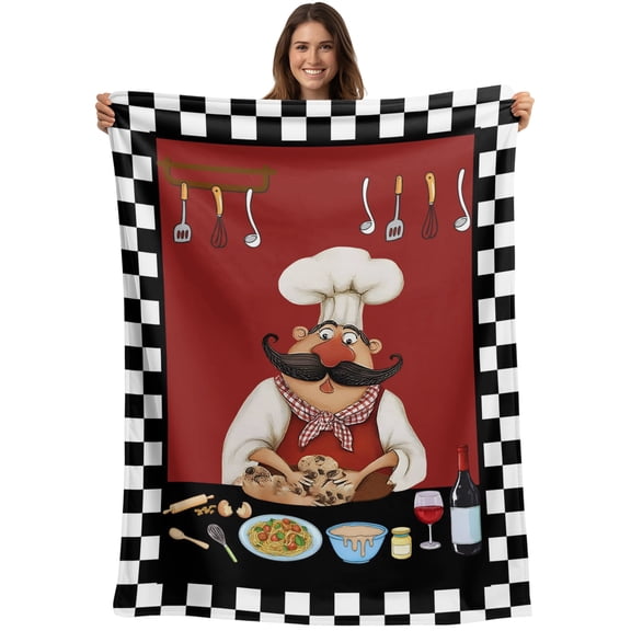 Fat Chefs Blanket Soft Cozy Warm Throw Blanket for Couch, Plush Fuzzy Flannel Blankets for Sofa, Kitchen Cooking Gourmet Black Plaid Bed Blankets Lightweight Gifts for Women, 30"x40"