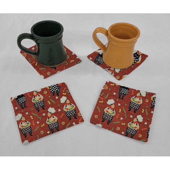 Fat Chefs Cloth Coasters by Penny's Needful Things (Set of 4) Pizza Chefs