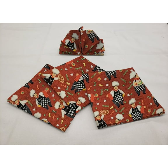 Fat Chefs Cloth Napkins by Penny's Needful Things (Set of 4) (Pizza Chefs)