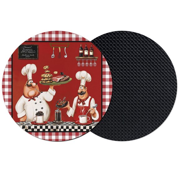 Fat Chefs Coasters Set of 2, Absorbent Coasters for Drinks, Funny Kitchen Cooking Red Buffalo Plaid Coaster for Desk Coffee Table Protection, Home Decor House Warming Gifts 4"