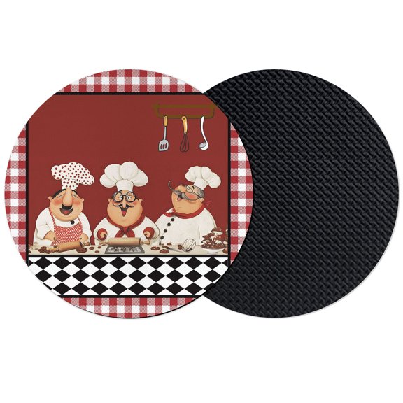 Fat Chefs Coasters Set of 2, Absorbent Coasters for Drinks, Kitchen Cooking Food Red Buffalo Plaid Coaster for Desk Coffee Table Protection, Home Decor House Warming Gifts 4"