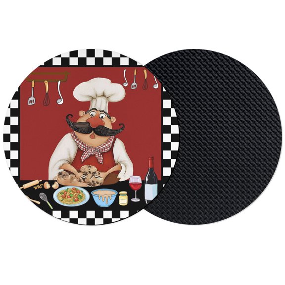 Fat Chefs Coasters Set of 2, Absorbent Coasters for Drinks, Kitchen Cooking Gourmet Black Plaid Coaster for Desk Coffee Table Protection, Home Decor House Warming Gifts 4"