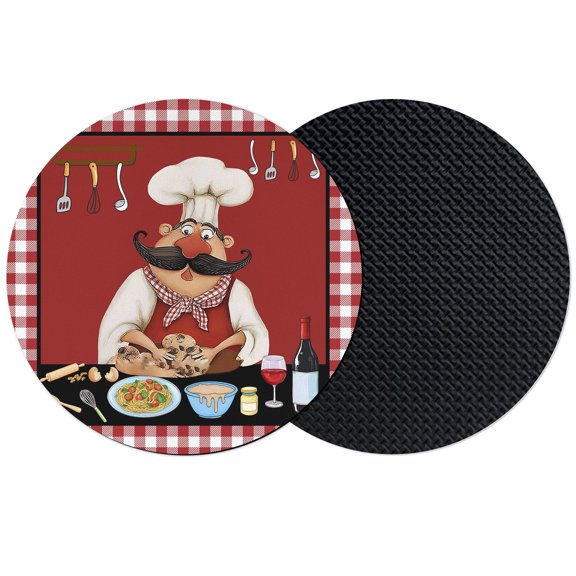Fat Chefs Coasters Set of 2, Absorbent Coasters for Drinks, Kitchen Cooking Gourmet Red Buffalo Plaid Coaster for Desk Coffee Table Protection, Home Decor House Warming Gifts 4"