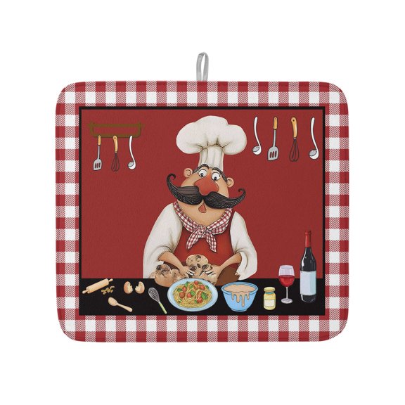 Fat Chefs Dish Drying Mat for Kitchen Counter,Kitchen Cooking Gourmet Red Buffalo Plaid Dish Mat Drying Kitchen Mat for Sink Fridge Drawer Dishes Drainer Mats Microfiber Drying Pad 1pcs 16"x18"