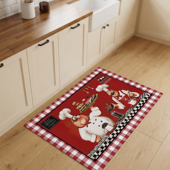 Fat Chefs Entryway Rug 2'x3' Non Slip Front Door Mats, Funny Kitchen Cooking Red Buffalo Plaid Entrance Rugs Indoor Outdoor Carpet, Washable Floor Mats Small Area Rug for Bedroom Kitchen