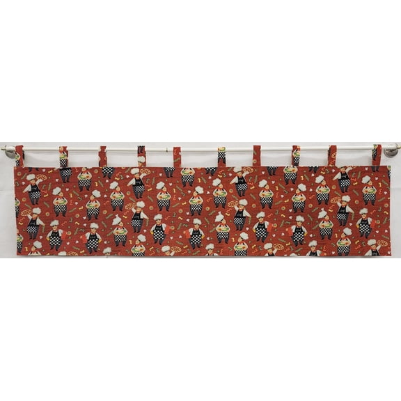 Fat Chefs Tab Top Valances by Penny's Needful Things (Unlined) (15 Inch Two Valance Panels) (Pizza Chefs)