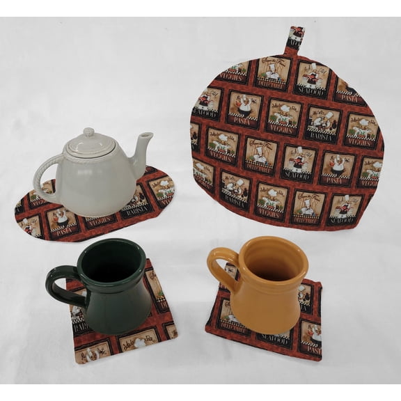 Fat Chefs Tea Pot Cozy & Coaster Set (Bistro Chefs)