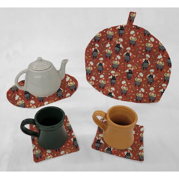 Fat Chefs Tea Pot Cozy & Coaster Set (Pizza Chefs)