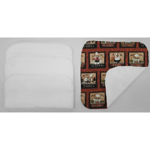 Fat Chefs Washcloths (Set of 4) by Penny's Needful Things (Towel Color: White) (Bistro Chefs)