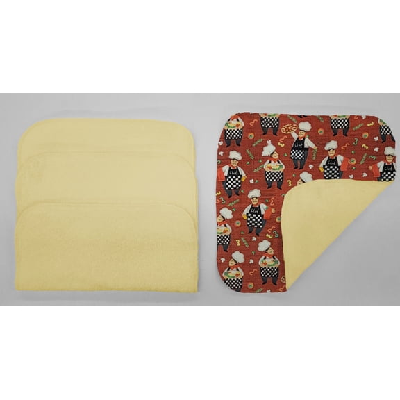 Fat Chefs Washcloths (Set of 4) by Penny's Needful Things (Towel Color: Yellow) (Pizza Chefs)