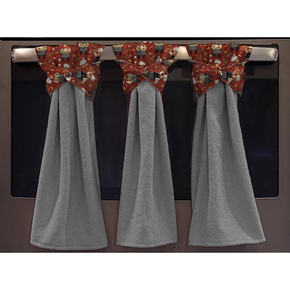 Fat Chefs Wraparound Snap Hanging Towels (Set of 2) by Penny's Needful Things (Pizza Chefs) (Terrycloth Color: Gray)