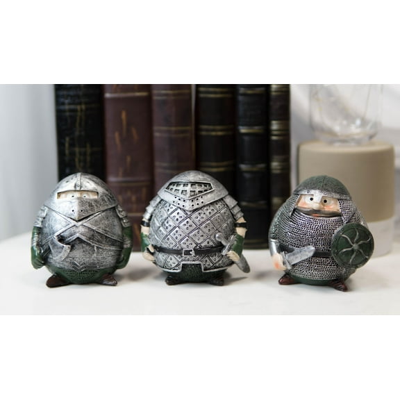 Fat Chibi Medieval Gladiator Knights With Sword Axe And Shield Figurine Set of 3