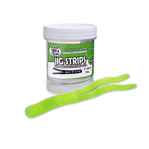 Fat Cow Fishing Jig Strips - Split Tail, 5" X 1/2", Scented, Chartreuse