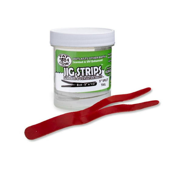 Fat Cow Fishing Jig Strips - Split Tail, 5" X 1/2", Scented, Red