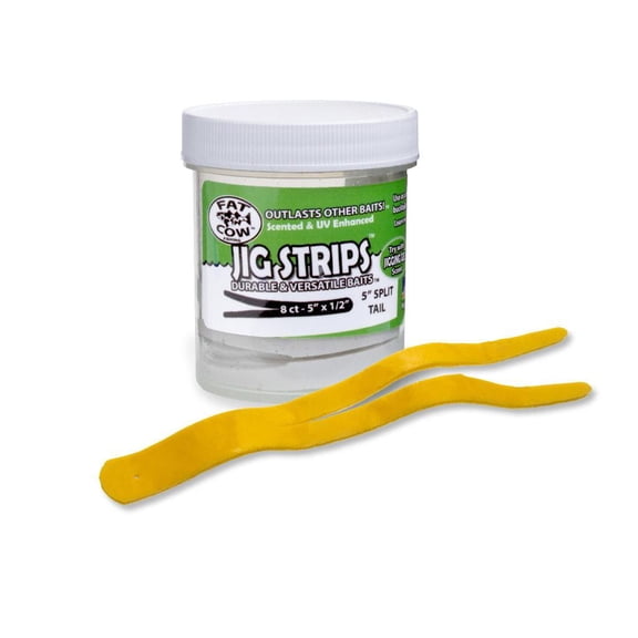 Fat Cow Fishing Jig Strips - Split Tail, 5" X 1/2", Scented, Yellow