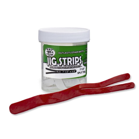 Fat Cow Fishing Jig Strips - Split Tail, 7 1/2" X 5/8", Red