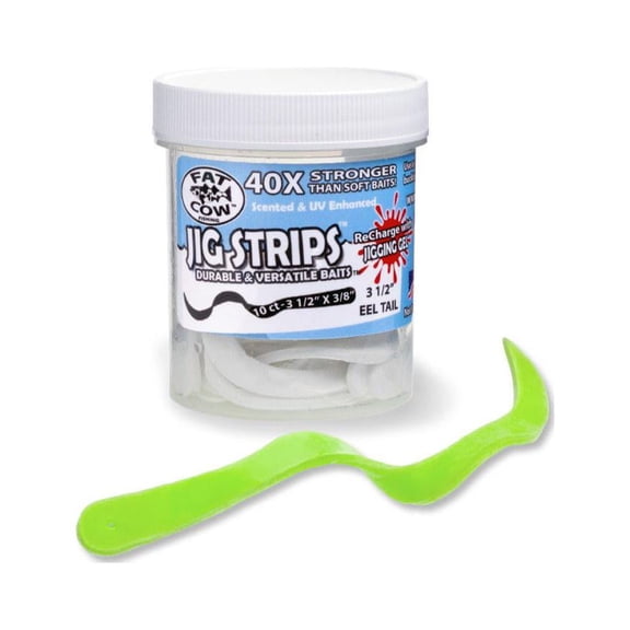 Fat Cow Jig Strips Eel Tail 3 1/2" X 3/8" Scented, Chartreuse