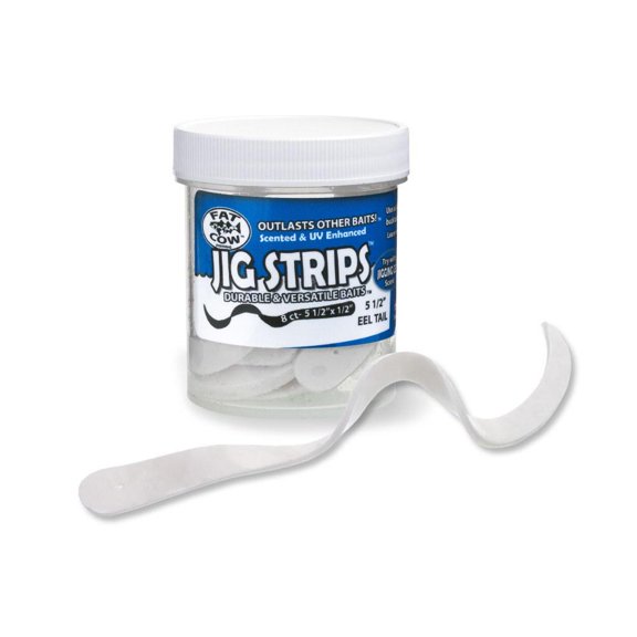 Fat Cow Jig Strips Eel Tail 5 1/2" X 1/2" Scented, Ghost White