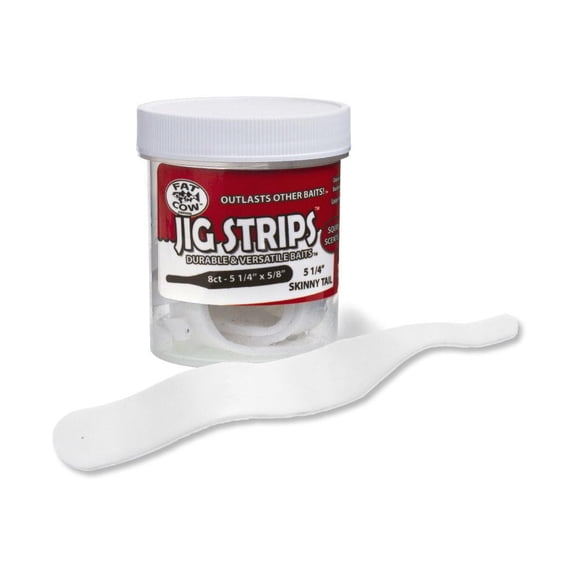 Fat Cow Jig Strips Skinny Tail 5 1/4" X 5/8" Scented 8ct Ghost White