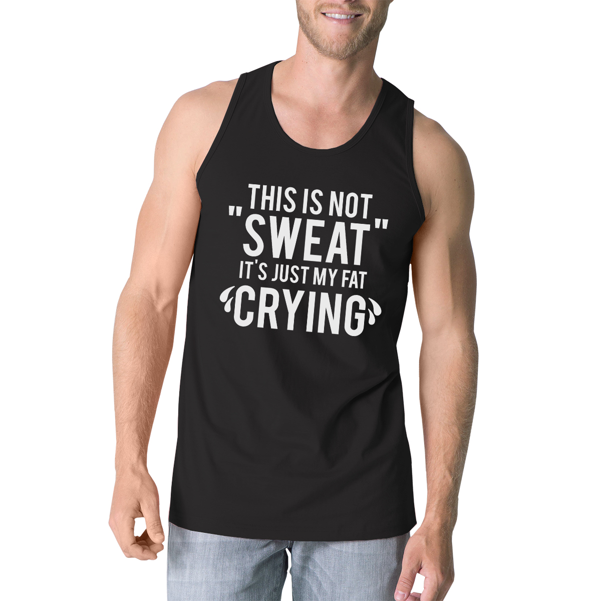 Fat Crying Mens Black Funny Graphic Gym Tank Top Humorous Tank Tops - image 1 of 4