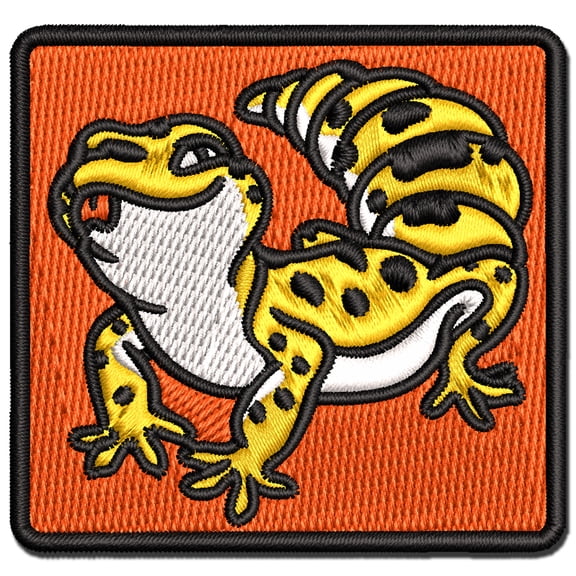 Fat Cute Leopard Gecko Lizard Reptile Applique Multi-Color Embroidered Iron-On Patch - 2.0 Inch Mini