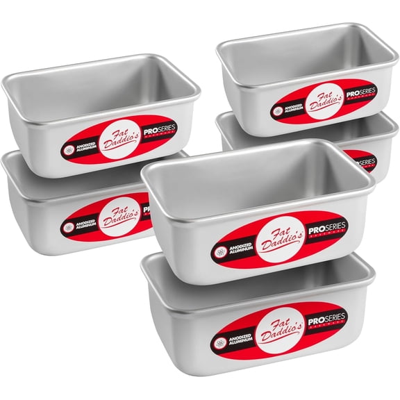 Fat Daddio's BP-5639CASE Anodized Aluminum Bread Pan, 4.875 x 2.75 x 2 Inch, Bread Loaf Pans, Aluminum Loaf Pans, Set of 6, Silver