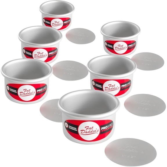 Fat Daddio's Anodized Aluminum Round Pan, 6-Piece Cheesecake Pan Set, 3 x 2 Inch, Silver, Removable Bottom, Specialty Dessert Bakeware