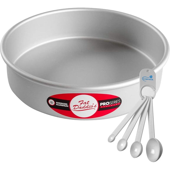 Fat Daddios Round Cake Pan | 8 x 2 Inch | Anodized Aluminum | with a Spoon Set